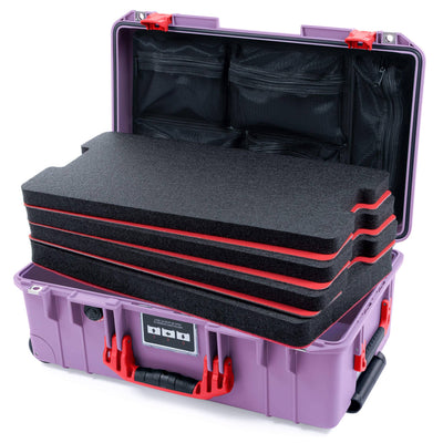 Pelican 1535 Air Case, Lilac with Red Handles & Latches Custom Tool Kit (4 Foam Inserts with Mesh Lid Organizer) ColorCase 015350-0160-540-321