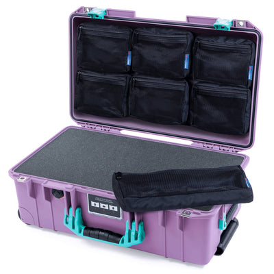 Pelican 1535 Air Case, Lilac with Teal Handles & Latches Pick & Pluck Foam with 7-Piece Removable Mesh Pouches ColorCase 015350-0701-540-591