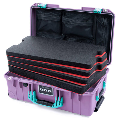 Pelican 1535 Air Case, Lilac with Teal Handles & Latches Custom Tool Kit (4 Foam Inserts with Mesh Lid Organizer) ColorCase 015350-0160-540-591