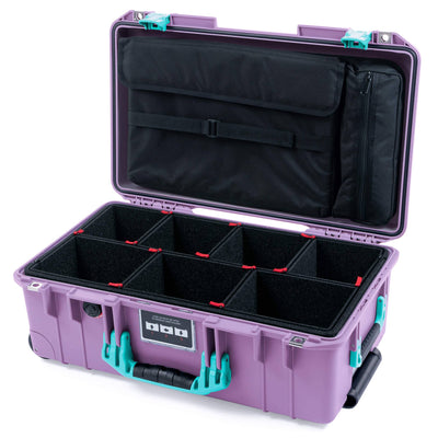 Pelican 1535 Air Case, Lilac with Teal Handles & Latches TrekPak Divider System with Laptop Computer Lid Pouch ColorCase 015350-0220-540-591