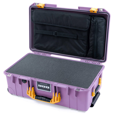 Pelican 1535 Air Case, Lilac with Yellow Handles & Latches Pick & Pluck Foam with Computer Pouch ColorCase 015350-0201-540-241