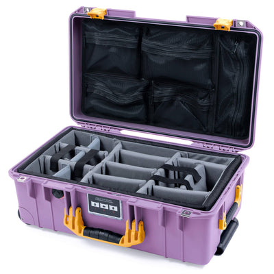 Pelican 1535 Air Case, Lilac with Yellow Handles & Latches Gray Padded Microfiber Dividers with Mesh Lid Organizer ColorCase 015350-0170-540-241