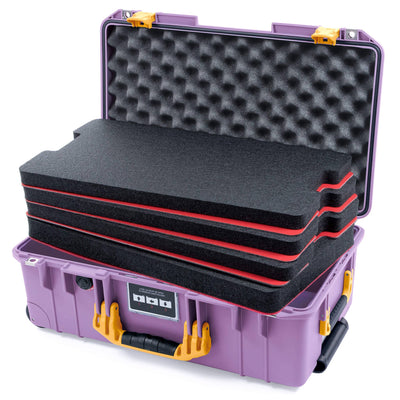 Pelican 1535 Air Case, Lilac with Yellow Handles & Latches Custom Tool Kit (4 Foam Inserts with Convoluted Lid Foam) ColorCase 015350-0060-540-241