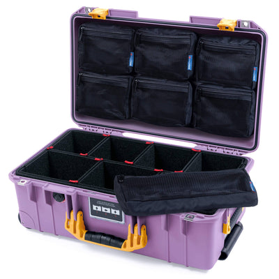 Pelican 1535 Air Case, Lilac with Yellow Handles & Latches TrekPak Divider System with 7-Piece Removable Mesh Pouches ColorCase 015350-0720-540-241