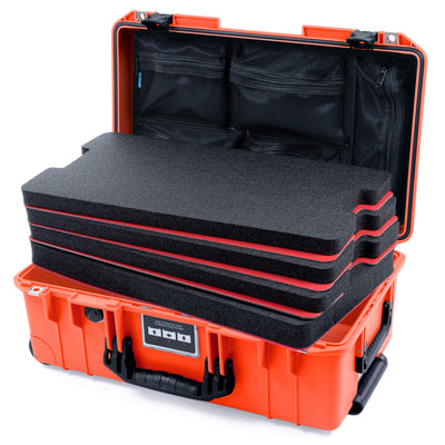 Pelican 1535 Air Case, Orange with Black Handles & Latches Custom Tool Kit (4 Foam Inserts with Mesh Lid Organizer) ColorCase 015350-0160-150-111