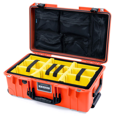 Pelican 1535 Air Case, Orange with Black Handles & Latches Yellow Padded Microfiber Dividers with Mesh Lid Organizer ColorCase 015350-0110-150-111