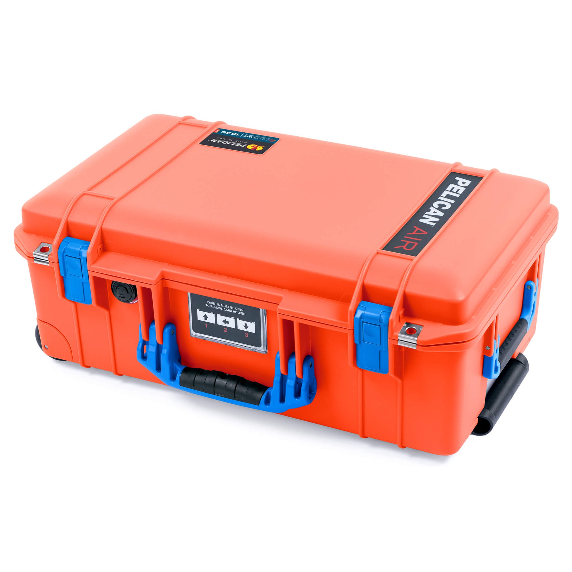 Pelican 1535 Air Case, Orange with Blue Handles & Latches ColorCase 