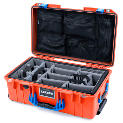 Pelican 1535 Air Case, Orange with Blue Handles & Latches Gray Padded Microfiber Dividers with Mesh Lid Organizer ColorCase 015350-0170-150-121