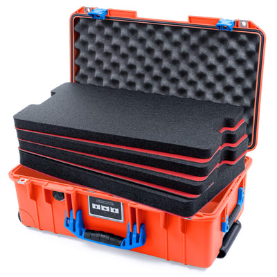 Pelican 1535 Air Case, Orange with Blue Handles & Latches Custom Tool Kit (4 Foam Inserts with Convolute Lid Foam) ColorCase 015350-0060-150-121