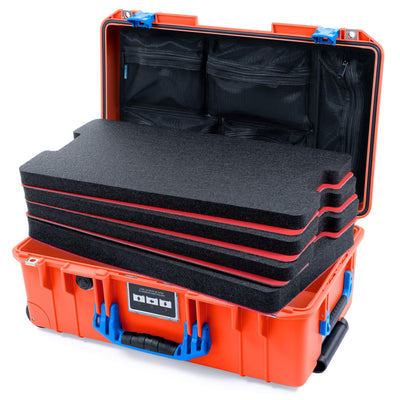 Pelican 1535 Air Case, Orange with Blue Handles & Latches Custom Tool Kit (4 Foam Inserts with Mesh Lid Organizer) ColorCase 015350-0160-150-121