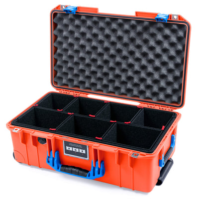 Pelican 1535 Air Case, Orange with Blue Handles & Latches TrekPak Divider System with Convoluted Lid Foam ColorCase 015350-0020-150-121