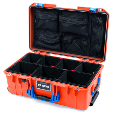 Pelican 1535 Air Case, Orange with Blue Handles & Latches TrekPak Divider System with Mesh Lid Organizer ColorCase 015350-0120-150-121