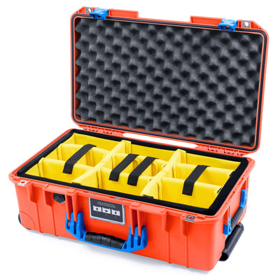 Pelican 1535 Air Case, Orange with Blue Handles & Latches Yellow Padded Microfiber Dividers with Convoluted Lid Foam ColorCase 015350-0010-150-121