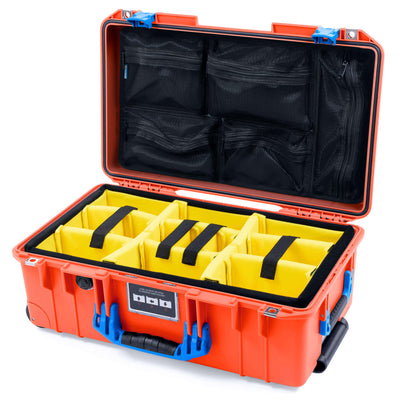 Pelican 1535 Air Case, Orange with Blue Handles & Latches Yellow Padded Microfiber Dividers with Mesh Lid Organizer ColorCase 015350-0110-150-121