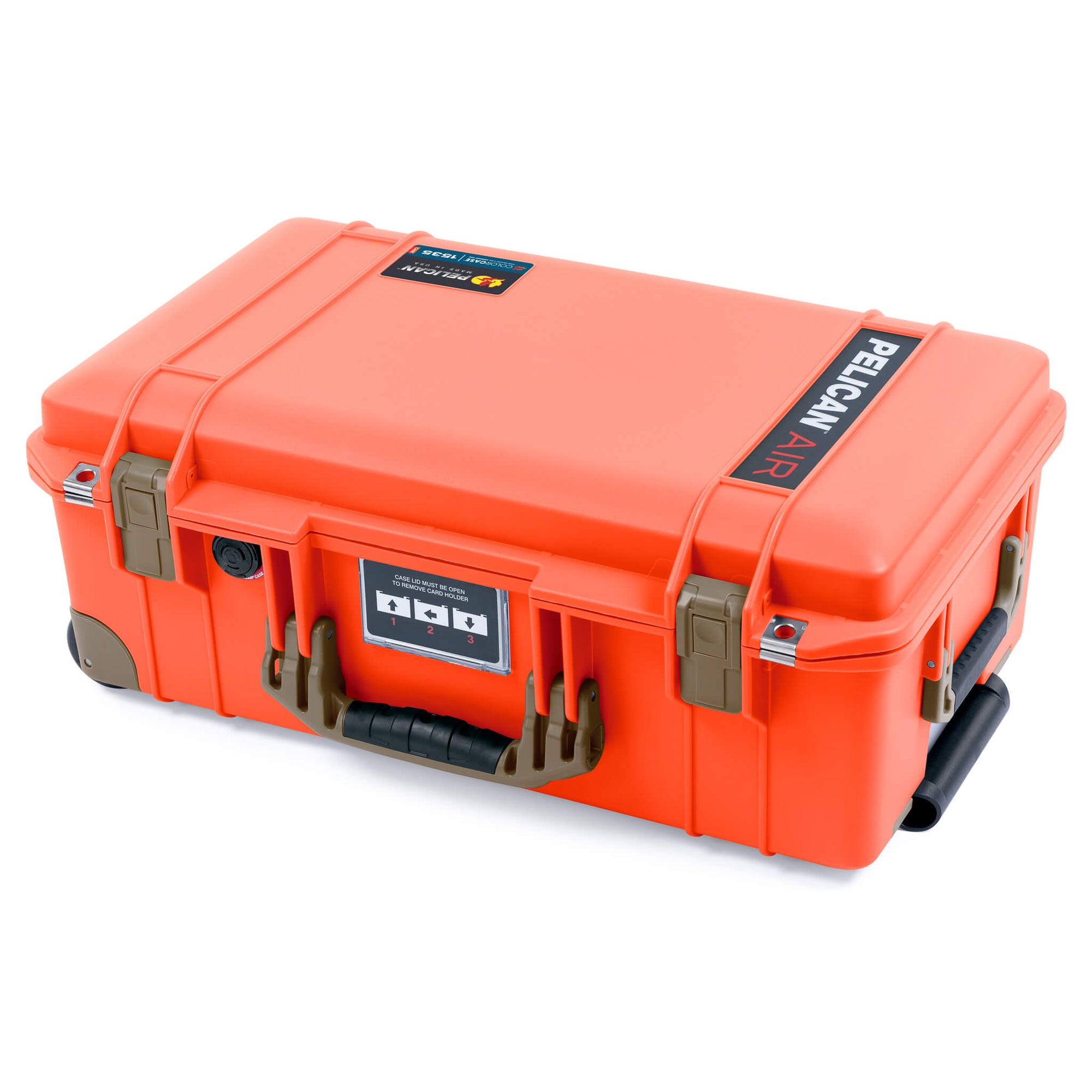 Pelican 1535 Air Case, Orange with Dark Desert Dirt Handles, Latches & Trolley