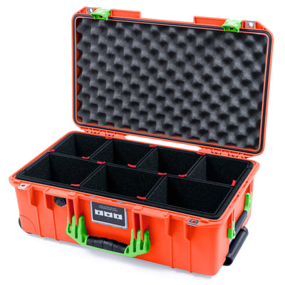 Pelican 1535 Air Case, Orange with Lime Green Handles & Latches TrekPak Divider System with Convoluted Lid Foam ColorCase 015350-0020-150-301