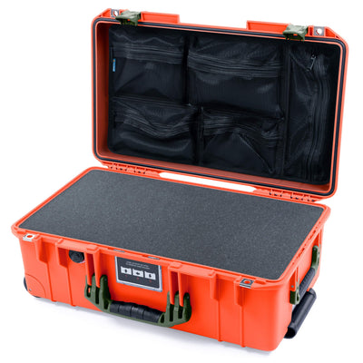 Pelican 1535 Air Case, Orange with OD Green Handles & Latches Pick & Pluck Foam with Mesh Lid Organizer ColorCase 015350-0101-150-131