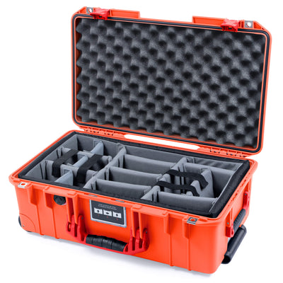 Pelican 1535 Air Case, Orange with Red Handles & Latches Gray Padded Microfiber Dividers with Convoluted Lid Foam ColorCase 015350-0070-150-321