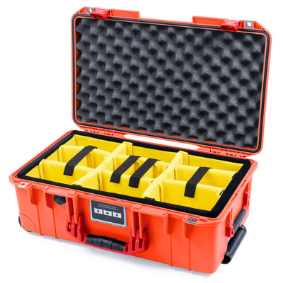 Pelican 1535 Air Case, Orange with Red Handles & Latches Yellow Padded Microfiber Dividers with Convoluted Lid Foam ColorCase 015350-0010-150-321