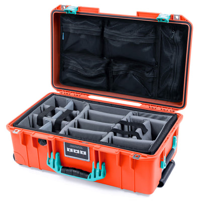 Pelican 1535 Air Case, Orange with Teal Handles & Latches Gray Padded Microfiber Dividers with Mesh Lid Organizer ColorCase 015350-0170-150-591