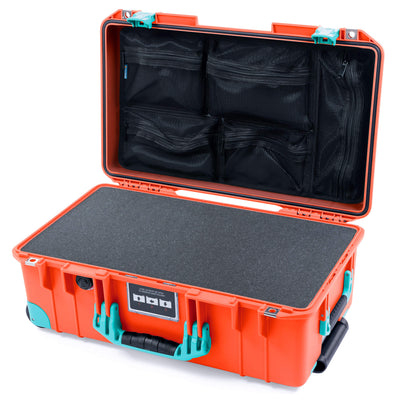 Pelican 1535 Air Case, Orange with Teal Handles, Latches & Trolley