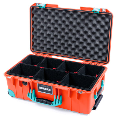 Pelican 1535 Air Case, Orange with Teal Handles, Latches & Trolley