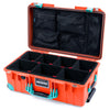 Pelican 1535 Air Case, Orange with Teal Handles, Latches & Trolley TrekPak Divider System with Mesh Lid Organizer ColorCase 015350-0120-150-591-590