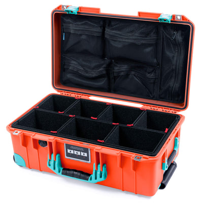 Pelican 1535 Air Case, Orange with Teal Handles, Latches & Trolley TrekPak Divider System with Mesh Lid Organizer ColorCase 015350-0120-150-591-590