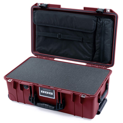 Pelican 1535 Air Case, Oxblood with Black Handles & Latches Pick & Pluck Foam with Laptop Computer Lid Pouch ColorCase 015350-0201-510-111