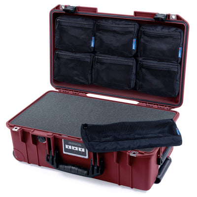 Pelican 1535 Air Case, Oxblood with Black Handles & Latches Pick & Pluck Foam with 7-Piece Removable Mesh Pouches ColorCase 015350-0701-510-111