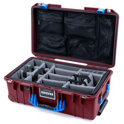 Pelican 1535 Air Case, Oxblood with Blue Handles & Latches Gray Padded Microfiber Dividers with Mesh Lid Organizer ColorCase 015350-0170-510-121