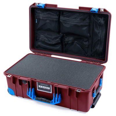 Pelican 1535 Air Case, Oxblood with Blue Handles, Latches & Trolley Pick & Pluck Foam with Mesh Lid Organizer ColorCase 015350-0101-510-121-120