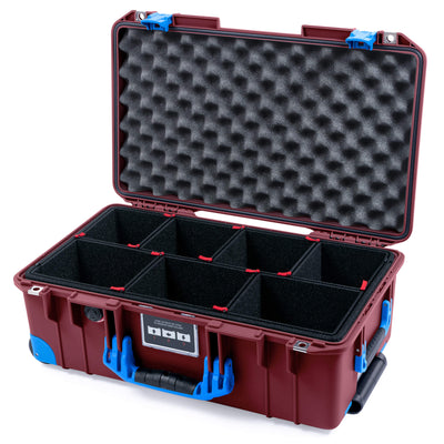 Pelican 1535 Air Case, Oxblood with Blue Handles, Latches & Trolley