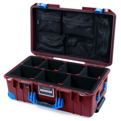 Pelican 1535 Air Case, Oxblood with Blue Handles, Latches & Trolley TrekPak Divider System with Mesh Lid Organizer ColorCase 015350-0120-510-121-120