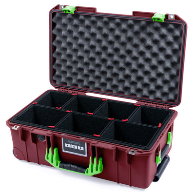 Pelican 1535 Air Case, Oxblood with Lime Green Handles & Latches TrekPak Divider System with Convoluted Lid Foam ColorCase 015350-0020-510-301