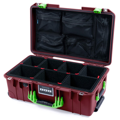 Pelican 1535 Air Case, Oxblood with Lime Green Handles & Latches TrekPak Divider System with Mesh Lid Organizer ColorCase 015350-0120-510-301