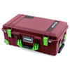 Pelican 1535 Air Case, Oxblood with Lime Green Handles, Latches & Trolley