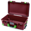 Pelican 1535 Air Case, Oxblood with Lime Green Handles, Latches & Trolley