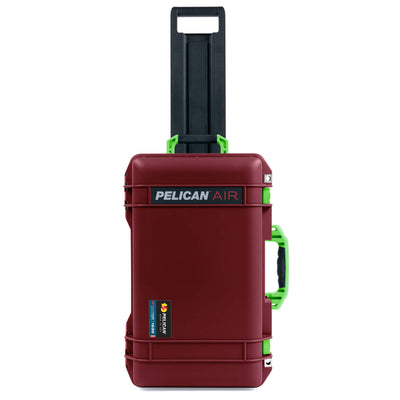 Pelican 1535 Air Case, Oxblood with Lime Green Handles, Latches & Trolley