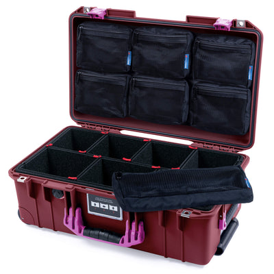 Pelican 1535 Air Case, Oxblood with Magenta Handles & Latches TrekPak Divider System with 7-Piece Removable Mesh Pouches ColorCase 015350-0720-510-401