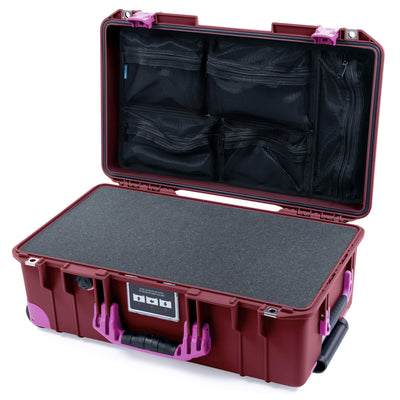 Pelican 1535 Air Case, Oxblood with Magenta Handles, Latches & Trolley Pick & Pluck Foam with Mesh Lid Organizer ColorCase 015350-0101-510-401-400