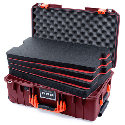 Pelican 1535 Air Case, Oxblood with Orange Handles & Latches Custom Tool Kit (4 Foam Inserts with Convoluted Lid Foam) ColorCase 015350-0060-510-151