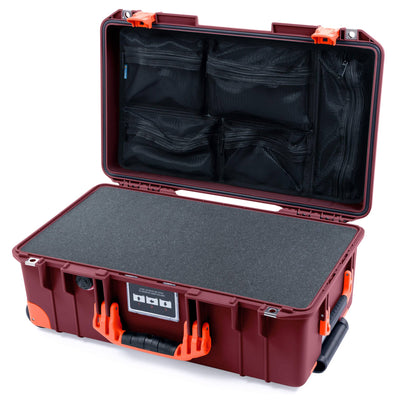 Pelican 1535 Air Case, Oxblood with Orange Handles, Latches & Trolley Pick & Pluck Foam with Mesh Lid Organizer ColorCase 015350-0101-510-151-150