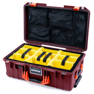 Pelican 1535 Air Case, Oxblood with Orange Handles & Latches Yellow Padded Microfiber Dividers with Mesh Lid Organizer ColorCase 015350-0110-510-151