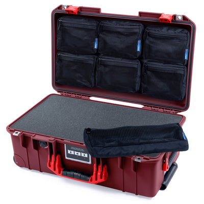 Pelican 1535 Air Case, Oxblood with Red Handles & Latches Pick & Pluck Foam with 7-Piece Removable Mesh Pouches ColorCase 015350-0701-510-321