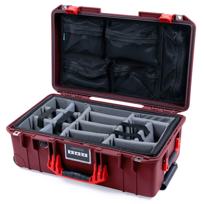 Pelican 1535 Air Case, Oxblood with Red Handles & Latches Gray Padded Microfiber Dividers with Mesh Lid Organizer ColorCase 015350-0170-510-321