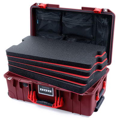 Pelican 1535 Air Case, Oxblood with Red Handles & Latches Custom Tool Kit (4 Foam Inserts with Mesh Lid Organizers) ColorCase 015350-0160-510-321