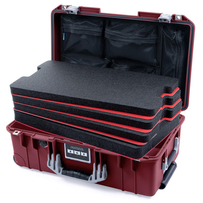 Pelican 1535 Air Case, Oxblood with Silver Handles & Latches Custom Tool Kit (4 Foam Inserts with Mesh Lid Organizers) ColorCase 015350-0160-510-181