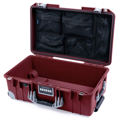 Pelican 1535 Air Case, Oxblood with Silver Handles, Latches & Trolley Mesh Lid Organizer Only ColorCase 015350-0100-510-181-180