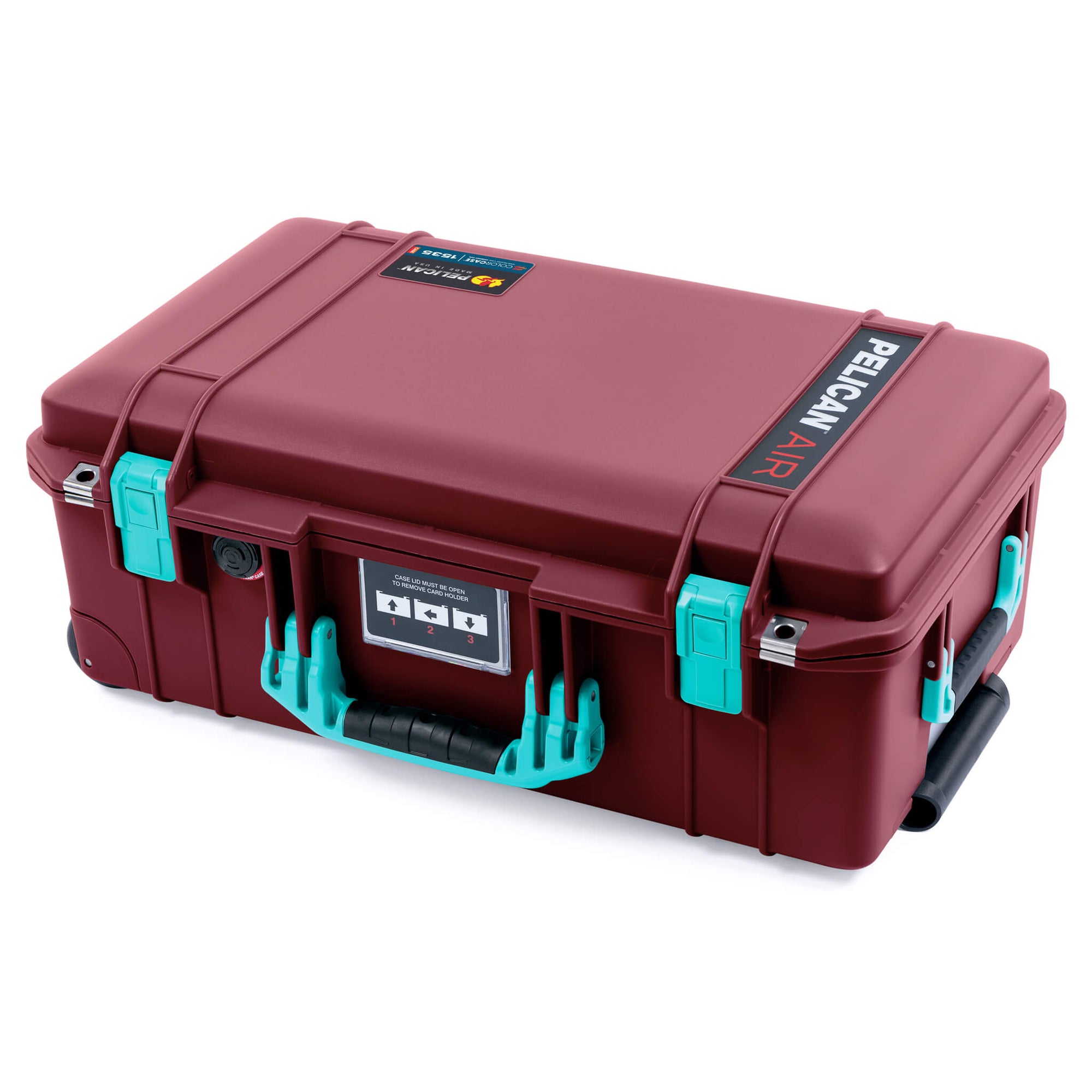 Pelican 1535 Air Case, Oxblood with Teal Handles & Latches